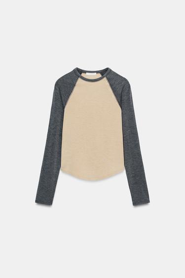 CAMISETA RANGLÁN CONTRASTE - Gris / Natural de Zara