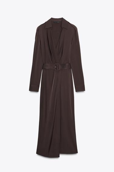 BELTED WRAP MIDI DRESS - Brown by Zara - Image 5