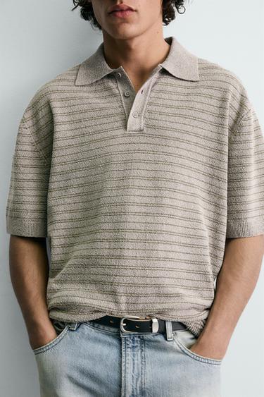 BOUCLÉ TEXTURED KNIT POLO SHIRT - Grey by Zara - Image 5