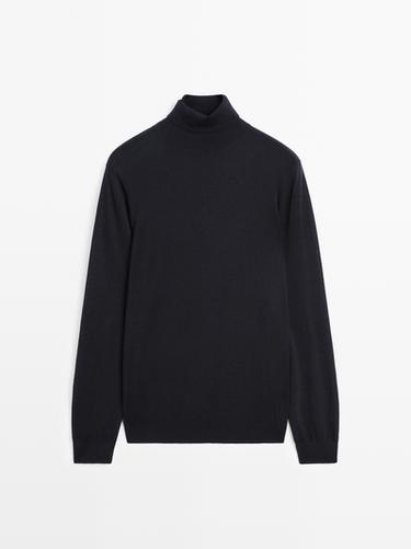 Zara Wool blend high neck knit jumper - Navy blue