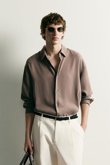 РУБАШКА RELAXED FIT ИЗ СТРУЯЩЕЙСЯ ТКАНИ — СЕРО-КОРИЧНЕВЫЙ от Zara