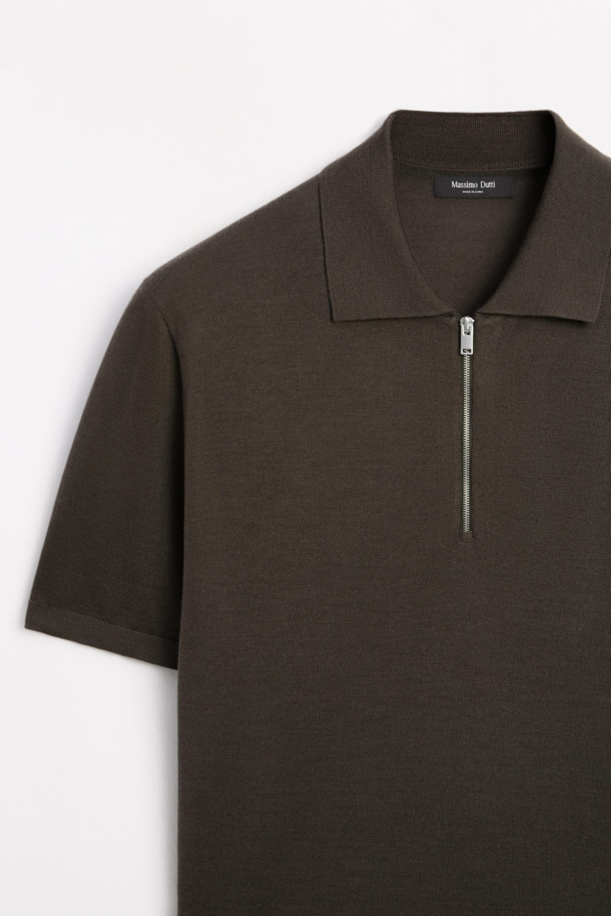 Wool blend zip-detail polo shirt