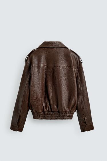 OVERSIZE LEATHER BIKER JACKET - Burgundy by Zara - Image 8