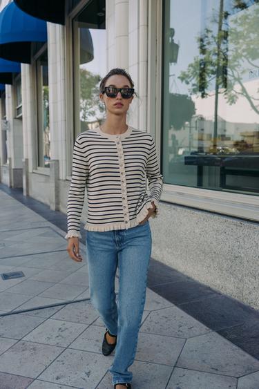RUFFLE TRIM CARDIGAN - striped by Zara