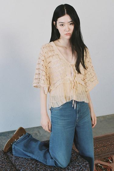 콤비 니트 재킷 - Zara 살구