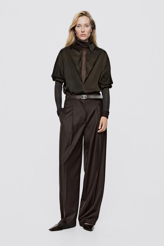 Pantalón slim fit mezcla lana - LIMITED EDITION - Chocolate de Zara - Imagen 0