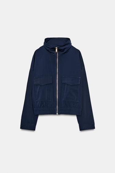 플랩 포켓 하이넥 재킷 - Zara 네이비