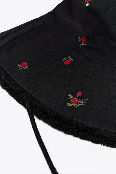 CHAPEAU BOB FLEURS BRODÉES - Noir de Zara - Image 2