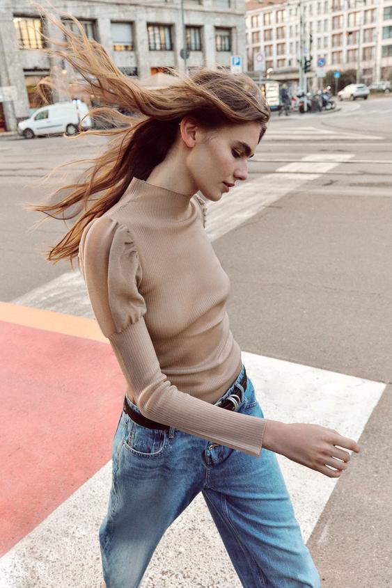 SHEER PUFF SLEEVE KNIT TOP from Zara - $49.90