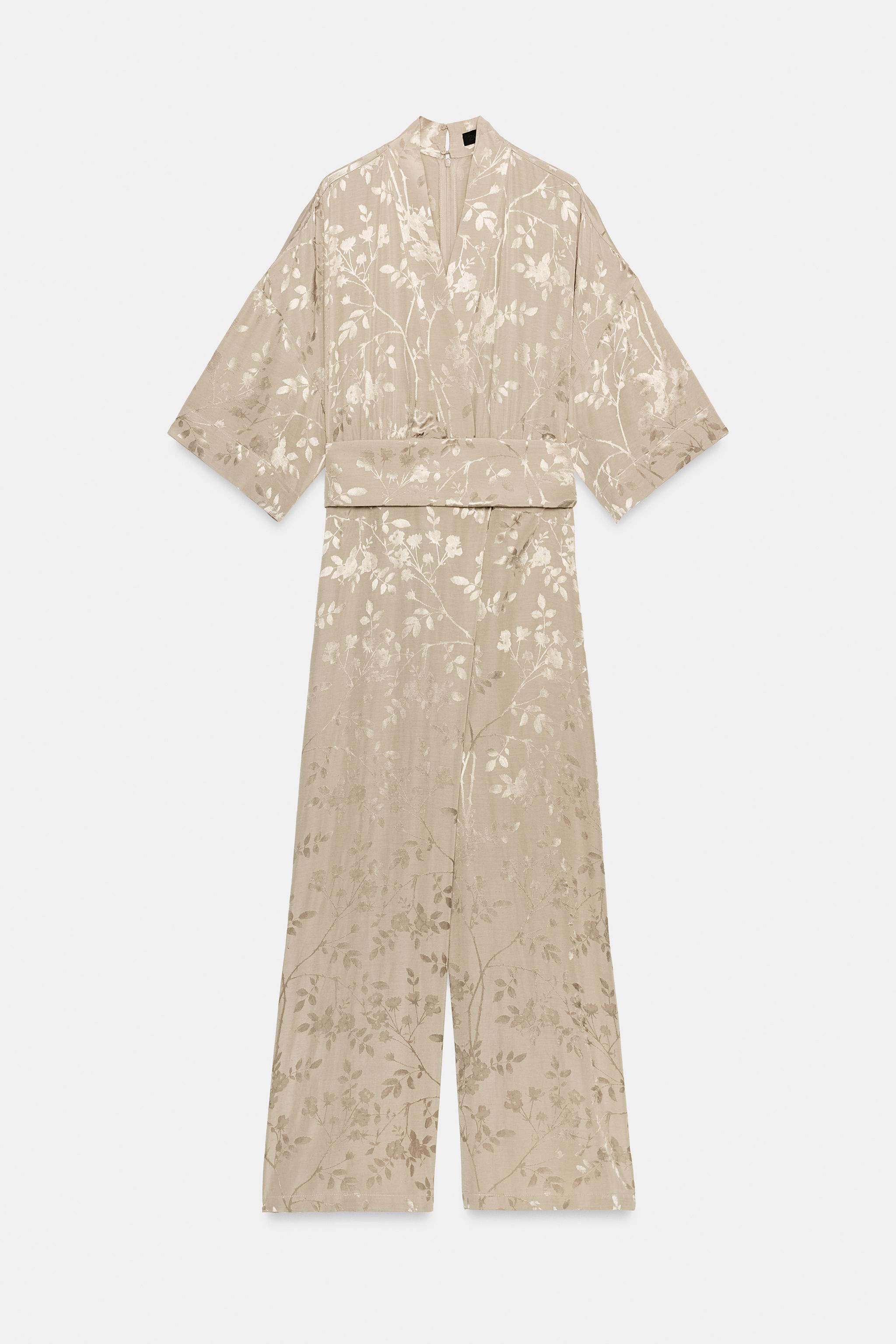 JACQUARD WIDE-LEG BELTED JUMPSUIT