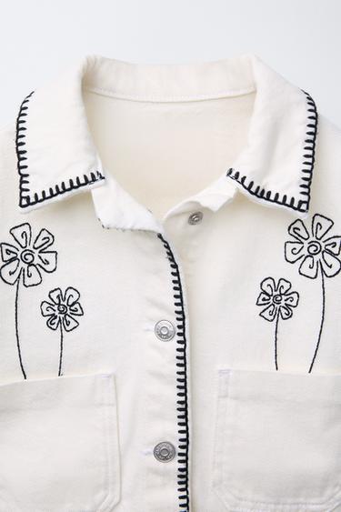 VESTE EN DENIM FLEURS BRODÉES - Blanc cassé de Zara - Image 2