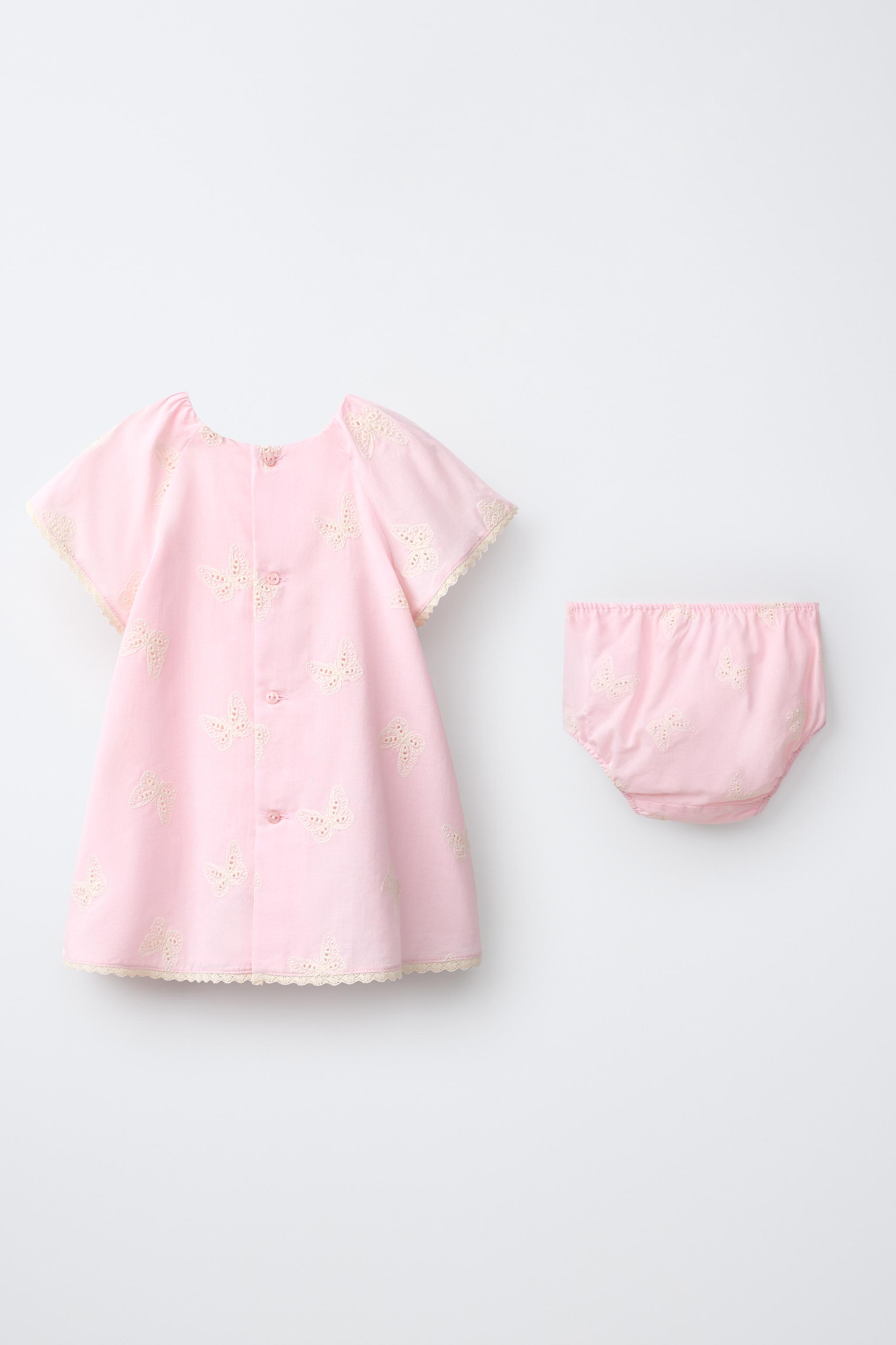 EMBROIDERED BUTTERFLY DRESS AND BLOOMER SET — Pink