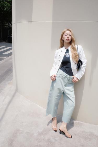Zara 褪色亮片標語 T 恤 - 煤灰色