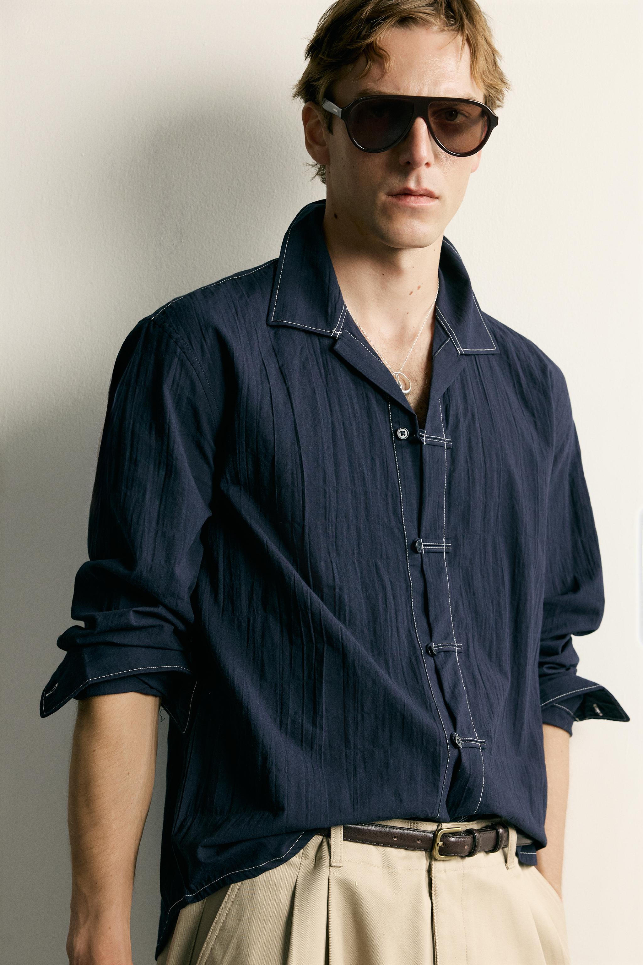 TEXTURED RELAXED FIT SHIRT WITH FROG FASTENINGS