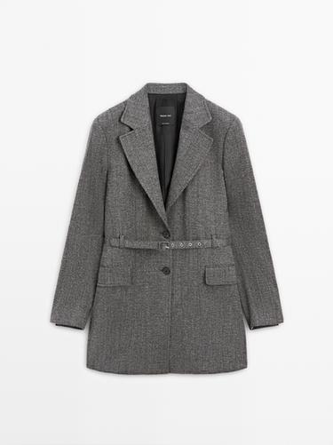 Veste de tailleur chinée avec ceinture - Gris de Zara