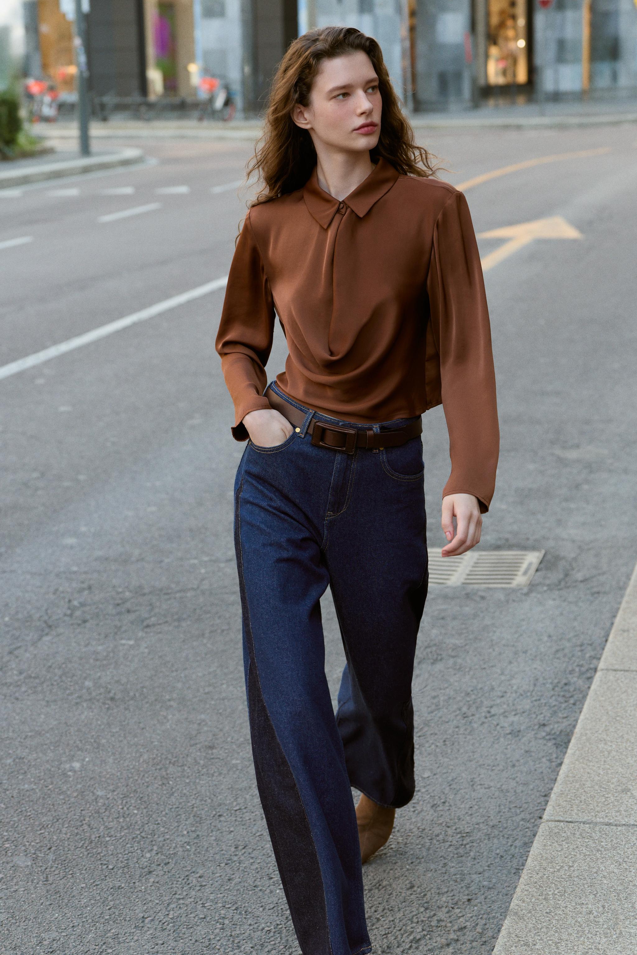 フルイドサテンシャツ - ブラウン | ZARA Japan / 日本