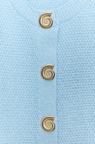 TOP GILET STRUCTURE MAILLE BOUTON DORÉ - Bleu clair de Zara - Image 5