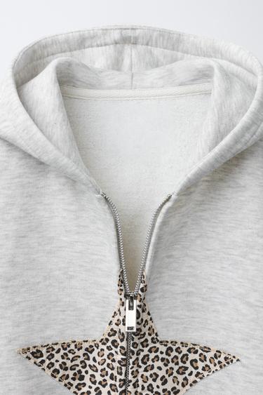SWEAT ZIPPÉ ÉTOILE ANIMAL PRINT - Gris chiné de Zara - Image 2