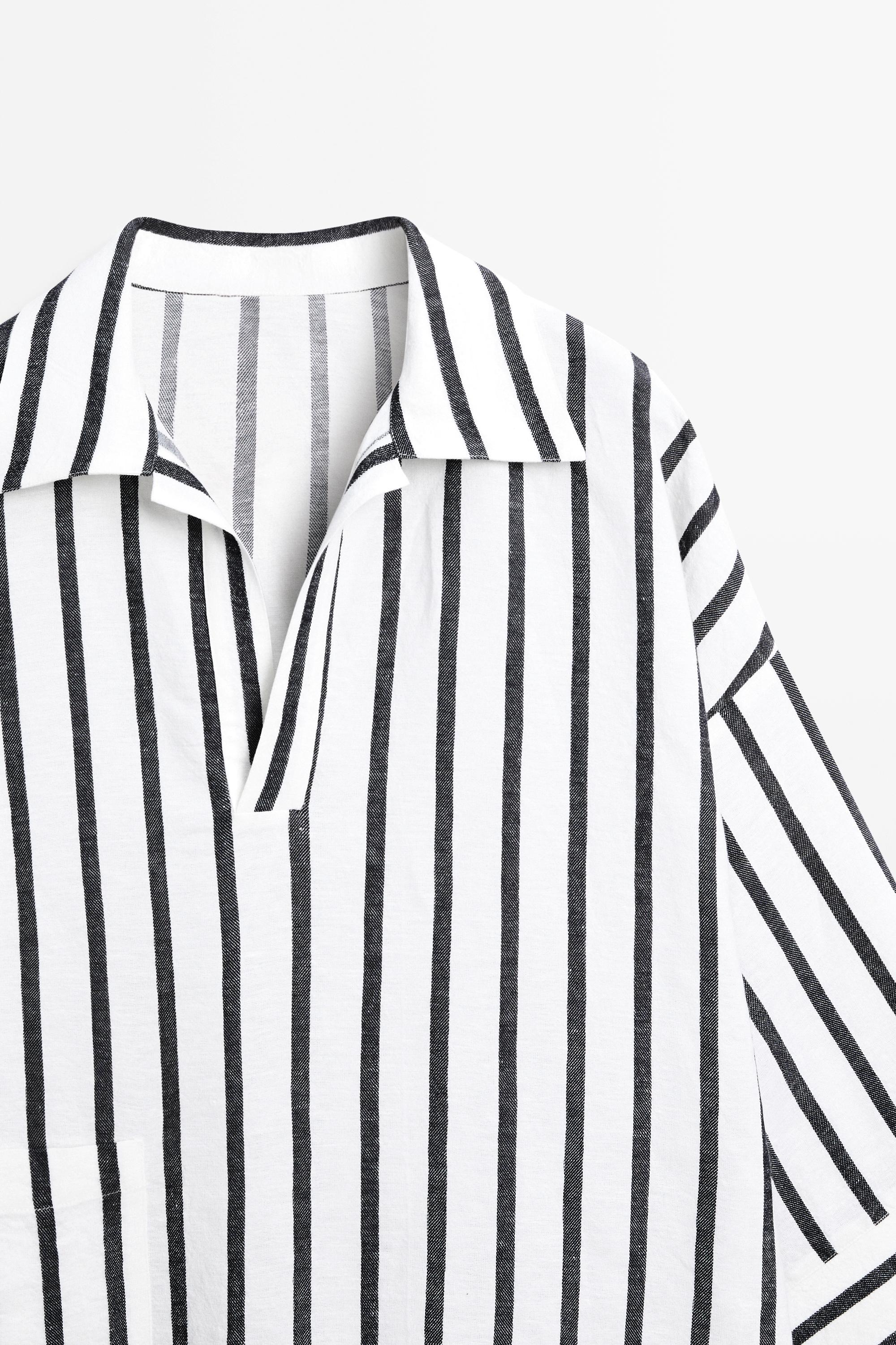 Striped oversize linen blend shirt