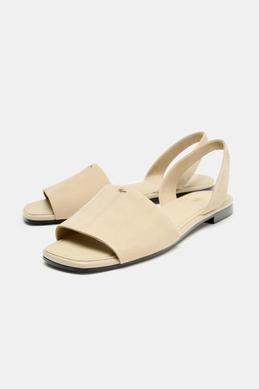 LEATHER STRAP FLAT SANDALS - Sand Brown by Zara - Image 2