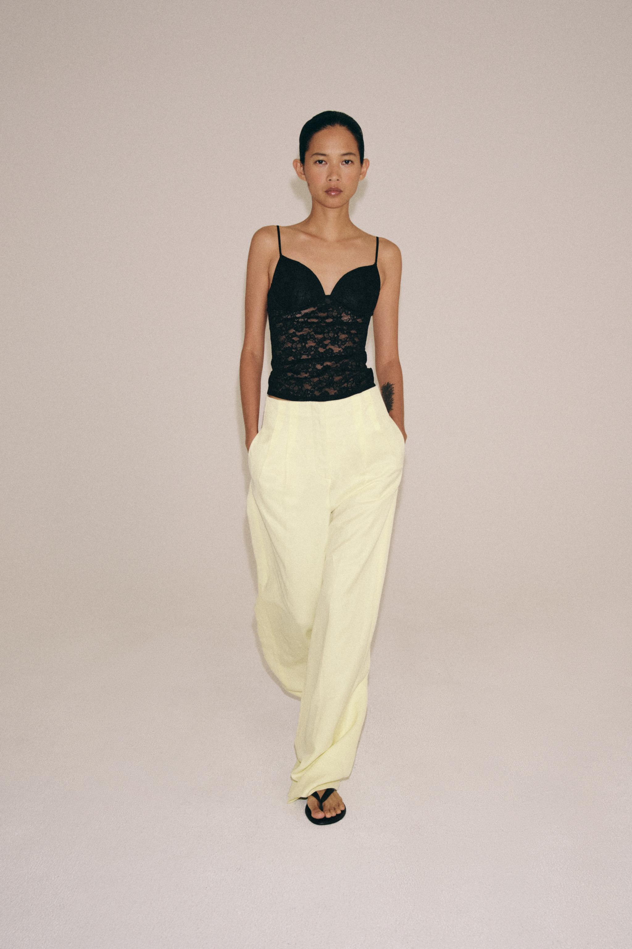 LACE STRAP TOP — Black