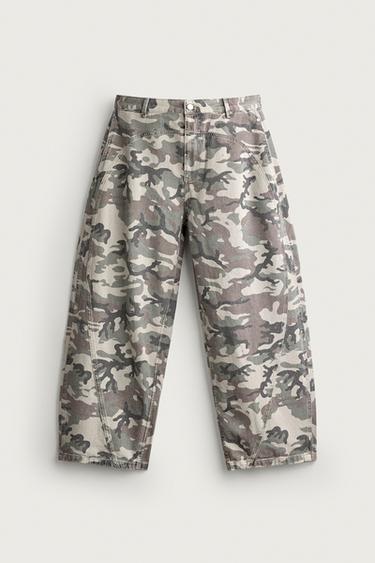 ABSTRACT PRINT BARREL-FIT PANTS — Khaki 1