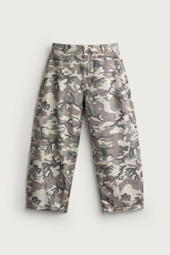 PANTALON BARREL FIT IMPRIMÉ ABSTRAIT - Kaki de Zara - Image 6