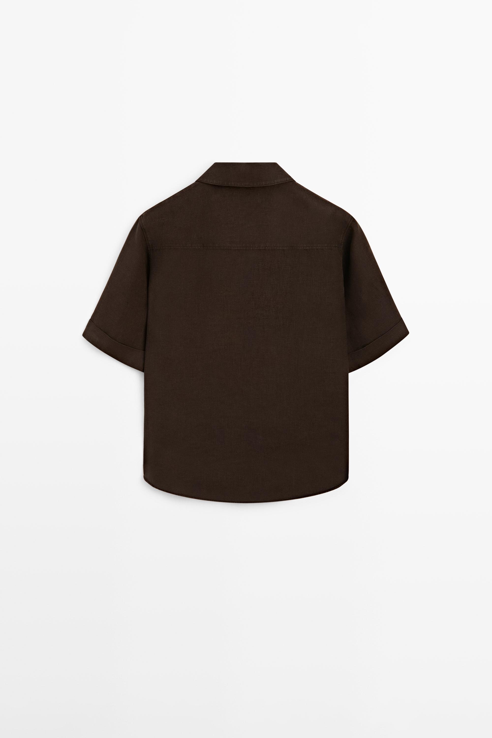 Linen blouse with polo collar