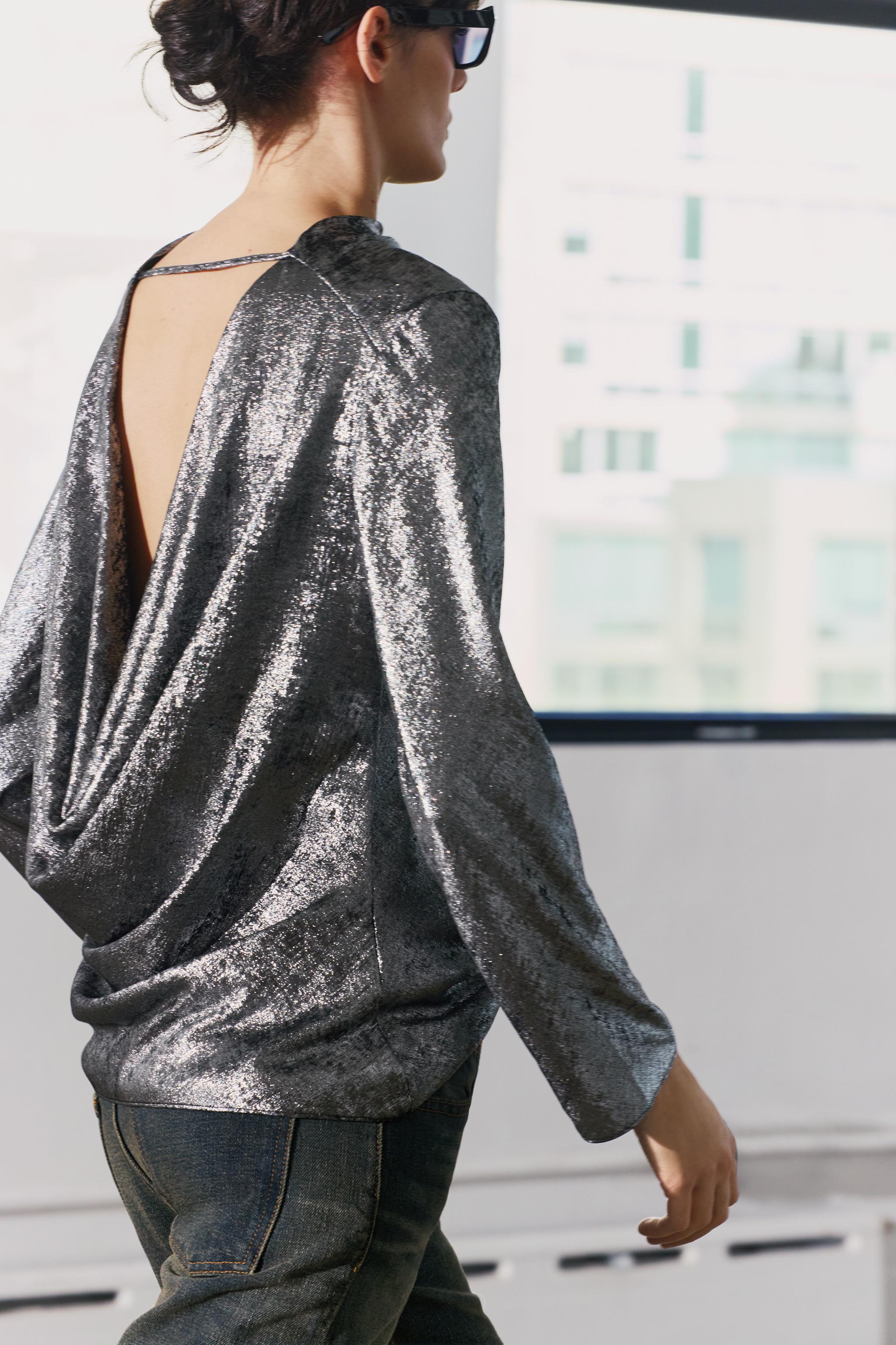 METALLIC TOP ZW COLLECTION - Silver | ZARA United States