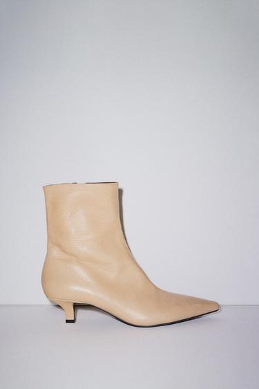 LEATHER HEELED ANKLE BOOTS - Beige by Zara