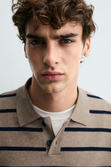 SOFT KNIT POLO SHIRT - Sand / Blue by Zara - Image 4