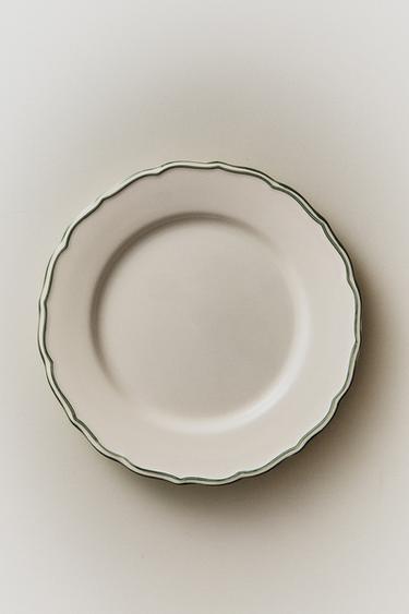 ASSIETTE PLATE FAÏENCE BORD CONTRASTÉ - Blanc / Vert de Zara - Image 4