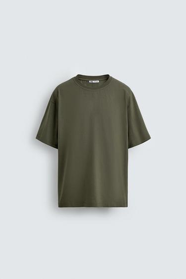 Zara HEAVYWEIGHT T-SHIRT - Dark khaki