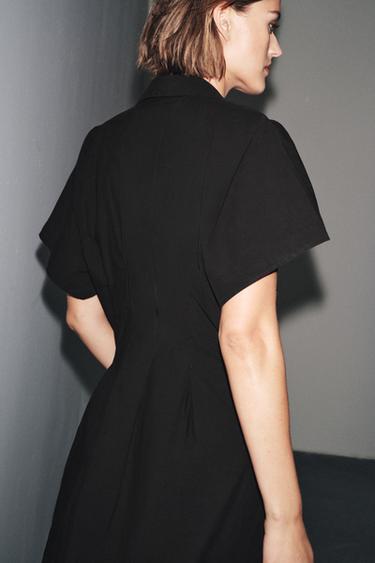 ZW COLLECTION POPLIN SHORT SLEEVE DRESS - Black by Zara - Image 2