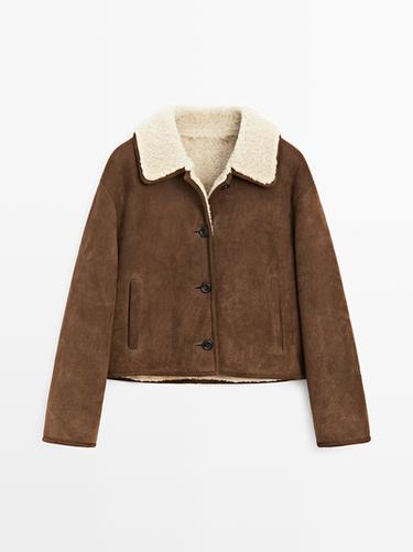Zara Short leather jacket with lambskin - Dark mink