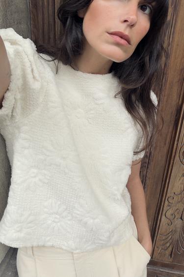 PUFF SLEEVE KNIT TOP - Ecru by Zara