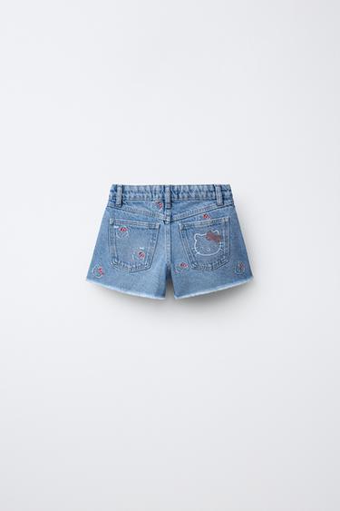 DENIM BERMUDA SHORTS WITH EMBROIDERED HELLO KITTY © SANRIO - Blue by Zara - Image 1