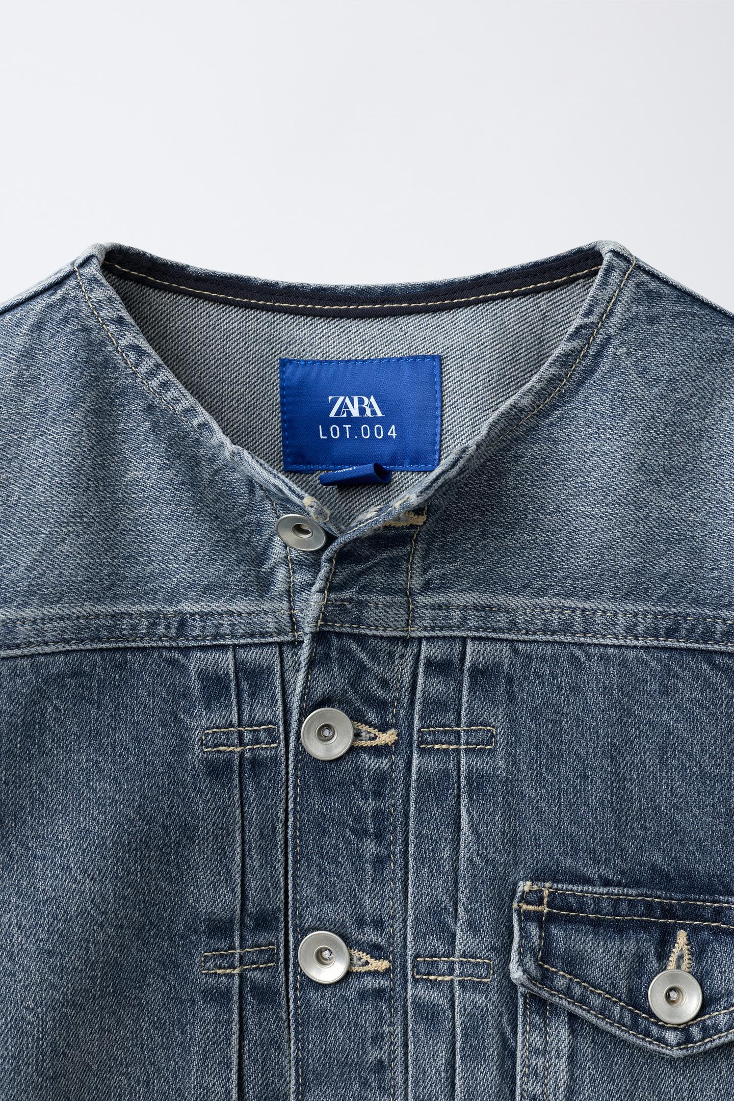 Детская куртка Zara Collarless Denim Jacket, цвет: Синий — фото 3