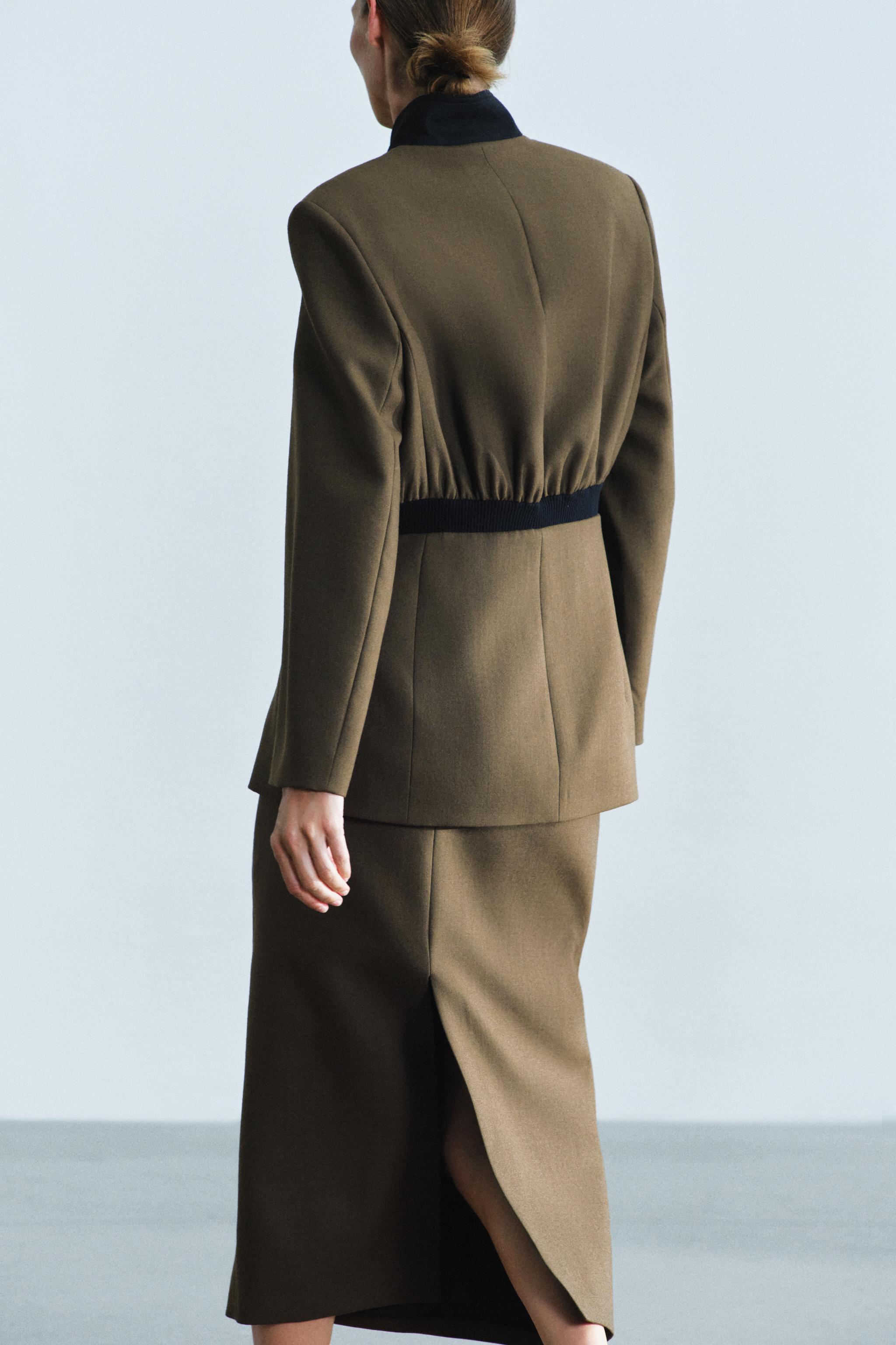 Zara ZW COLLECTION %100 YÜN BELİ LASTİKLİ FIT CEKET görsel 5