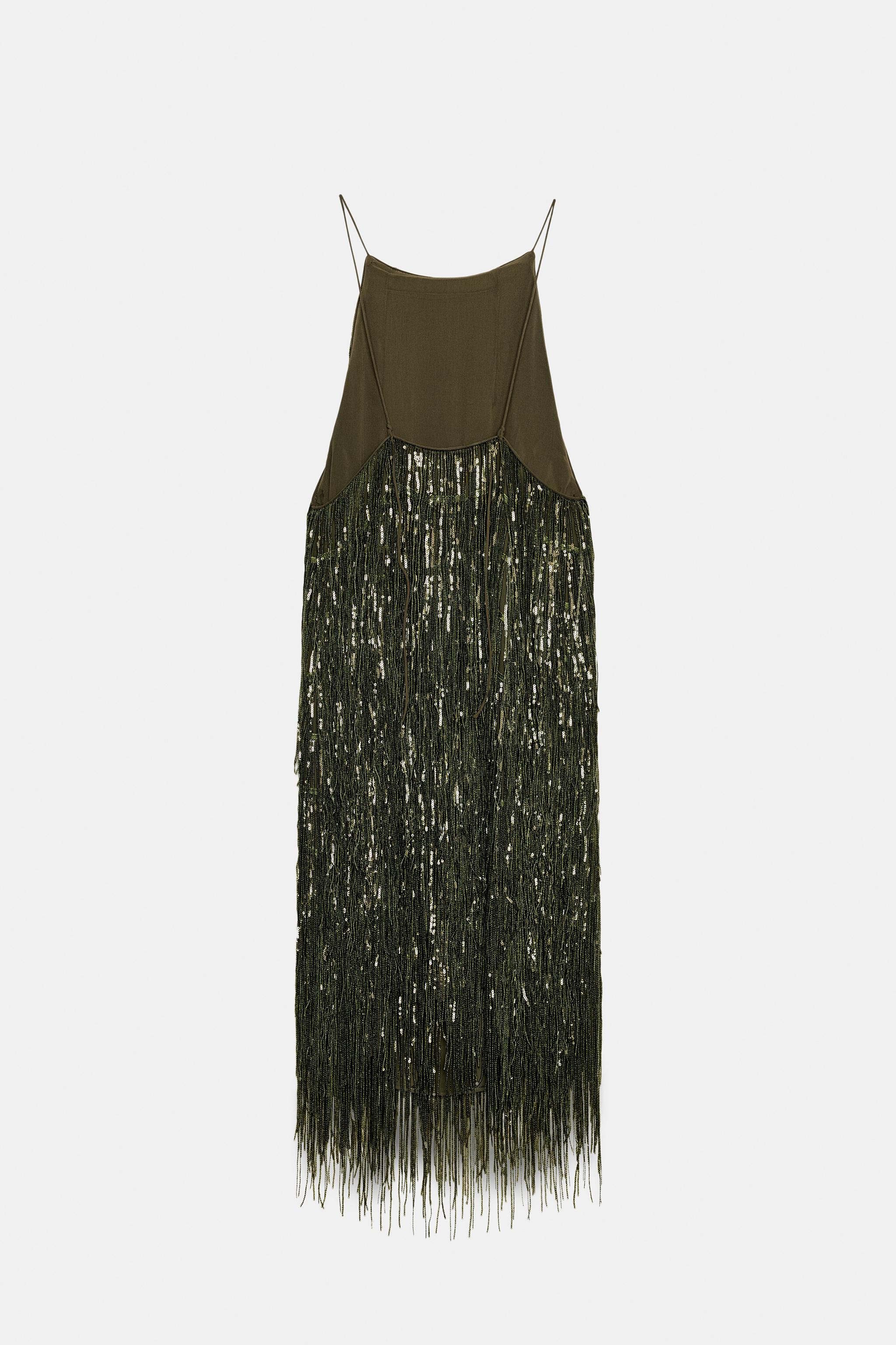 ZW COLLECTION FRINGED SEQUIN DRESS - Green | ZARA United States ZW COLLECTION FRINGED SEQUIN DRESS - Green | ZARA United States