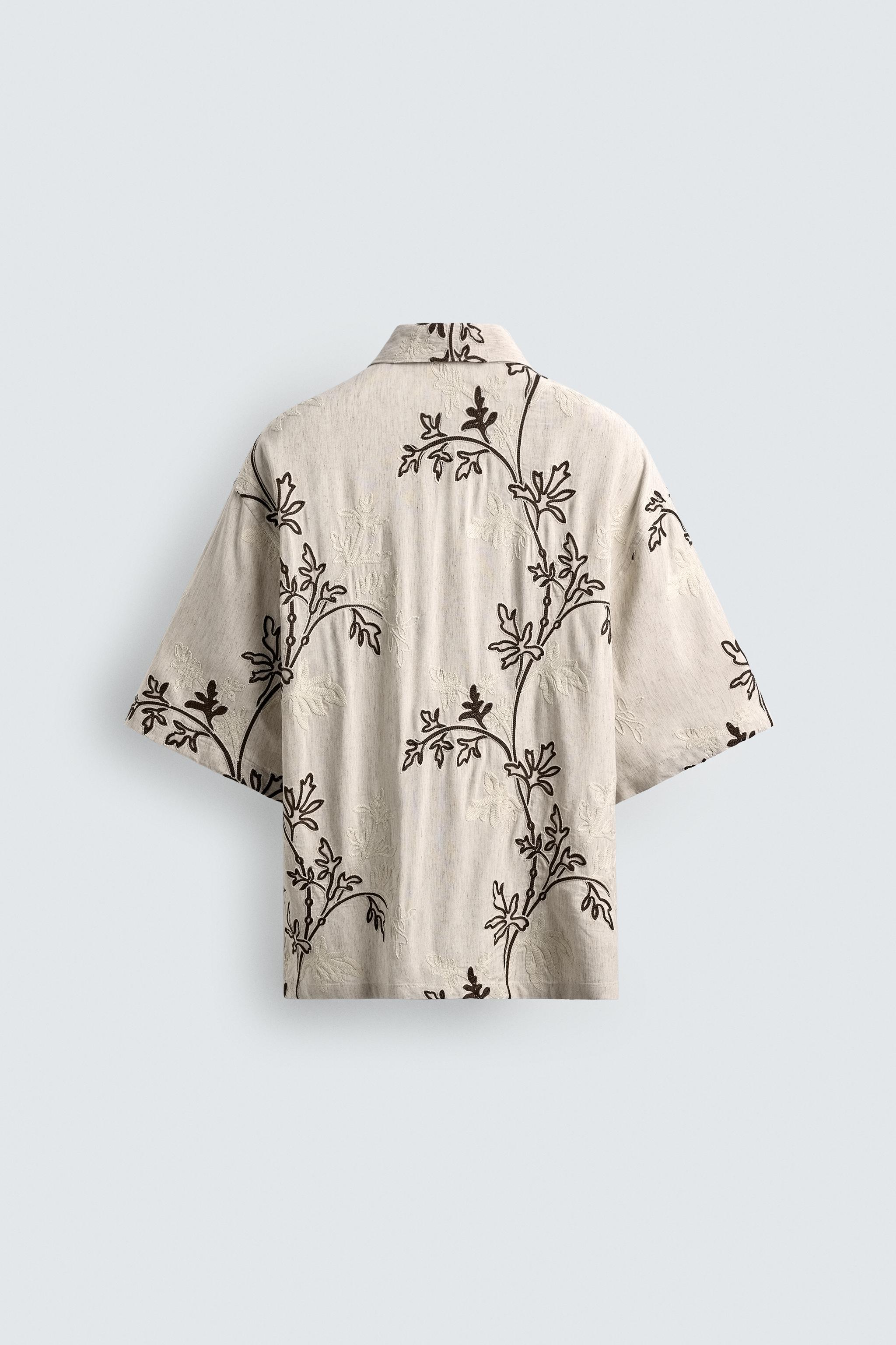 リラックスフィット フラワー刺繍シャツ - エクリュ | ZARA Japan / 日本