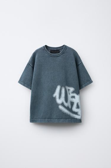 GRAFFITIKUVIOINEN ACID WASH -T-PAITA - Grey Zaralta