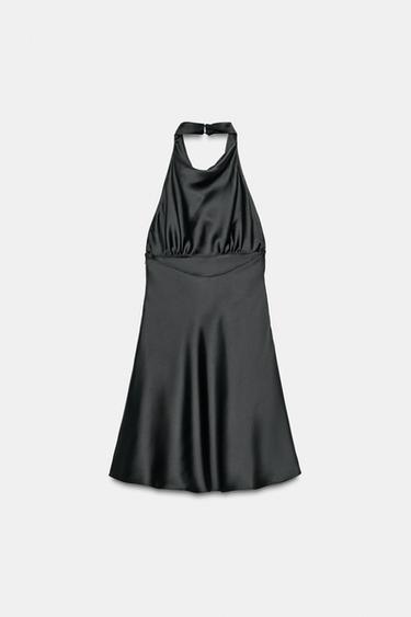Zara SATIN EFFECT MINI DRESS - Black