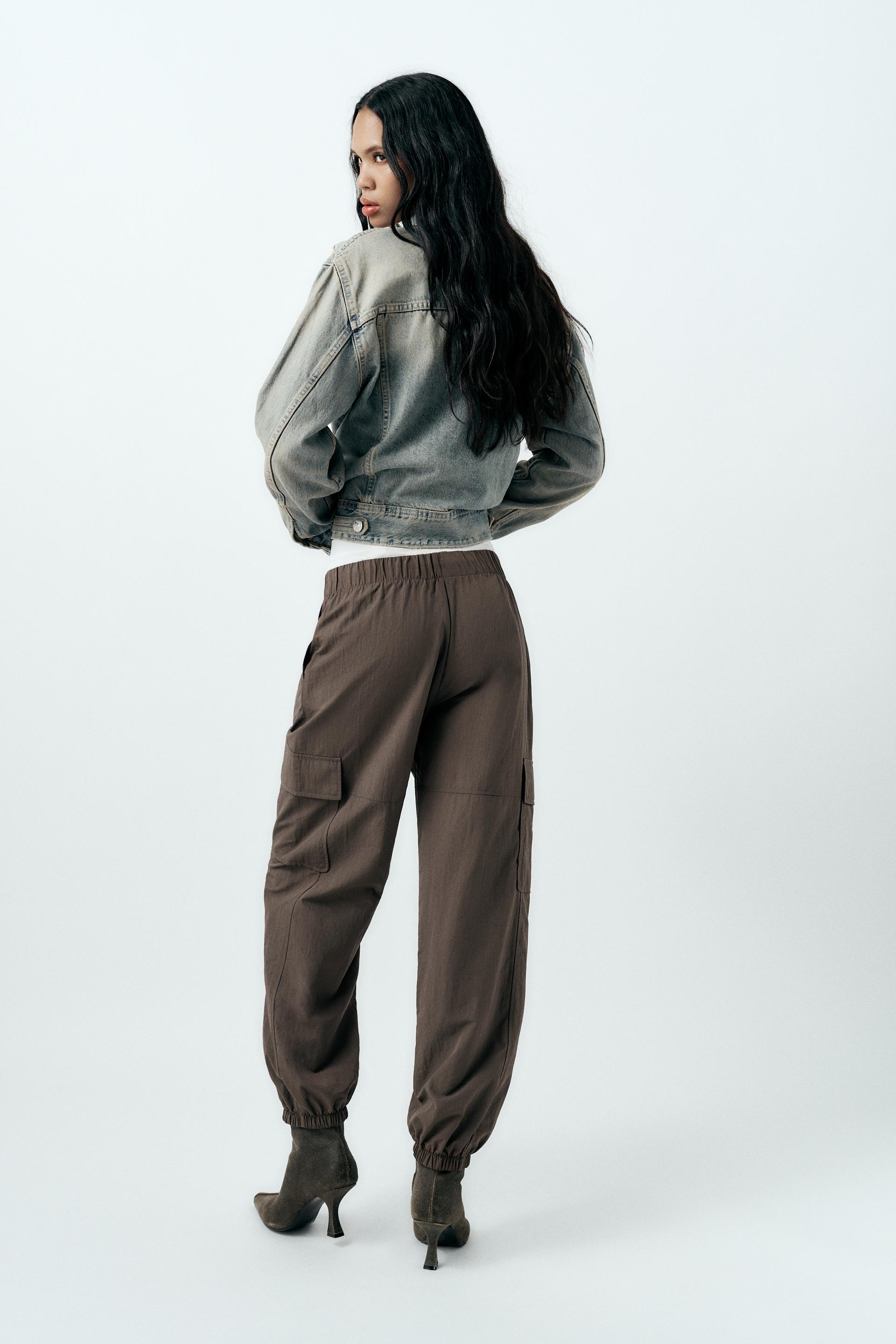 NYLON TROUSERS WITH ZIPS - Light brown