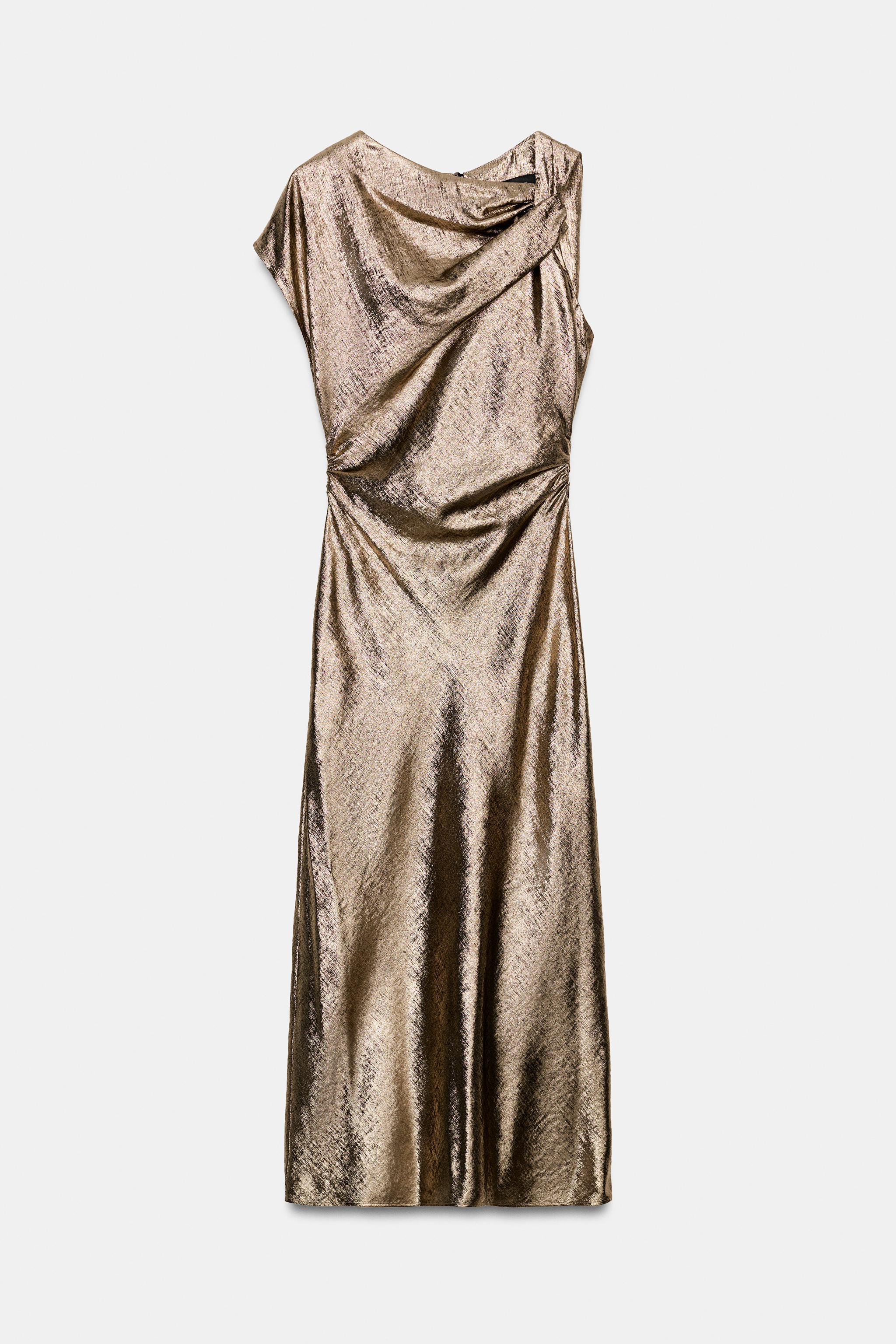 KNOTTED DRAPED MIDI DRESS - Black gold | ZARA Saudi Arabia
