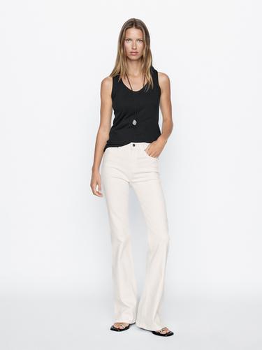 Zara High-waist skinny flared jeans - Oyster-white - Image 0