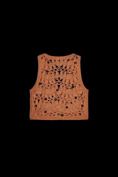 CHALECO PUNTO ABALORIOS - Marrón de Zara