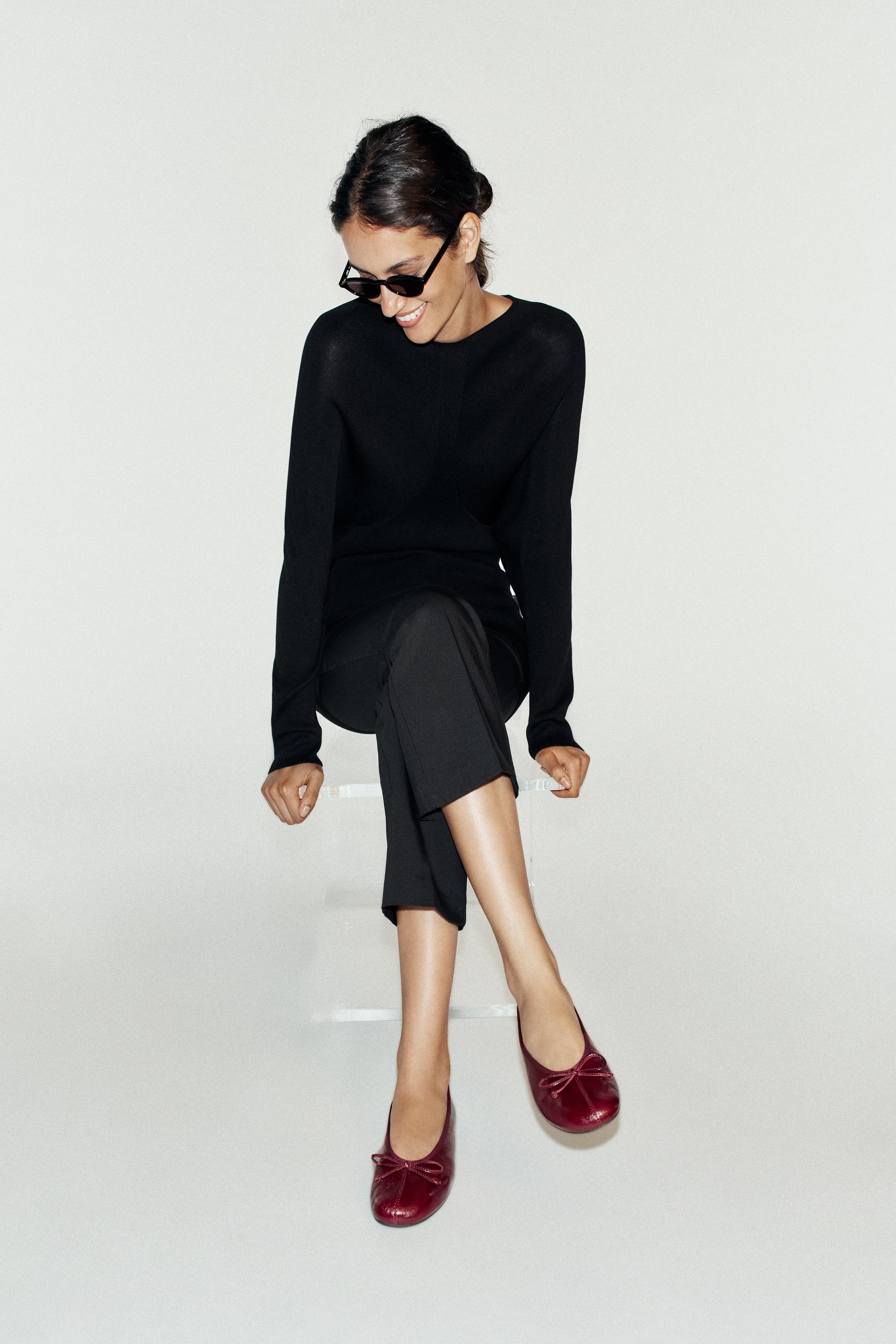LEATHER BOW BALLET FLATS — Burgundy Red