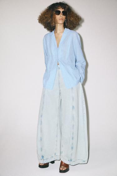 CAMISA OVERSIZE ESTRUCTURA ZW COLLECTION - Azul / Blanco de Zara