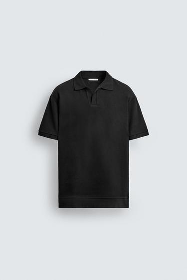 Zara VERTICAL TEXTURED POLO - Black